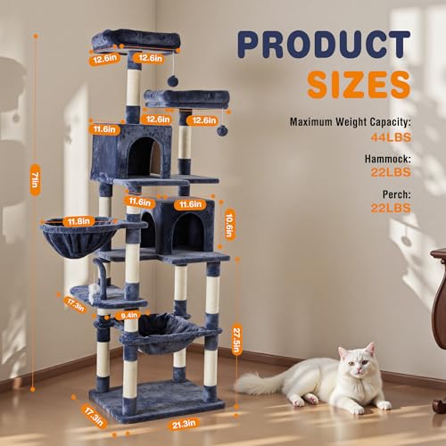DUMOS Tall 71 inch Cat Tree Tower with Scratching Posts, Indoor Cats Use - color: Dark Grey, size: 71 Inch