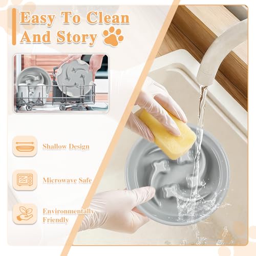 Ceramic Slow Feeder Dog Bowls,0.6 Cups Dog Food Dish for Small Breed - color: Grey-M