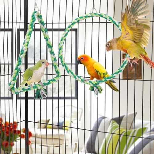 Wontee Bird Swing Bird Rope Perch Parrot Climbing Stand for Parakeets Budgies Cockatiel Conure Quaker Caique (M(9.8IN, 9.8IN)) - size: M(9.8IN, 9.8IN)