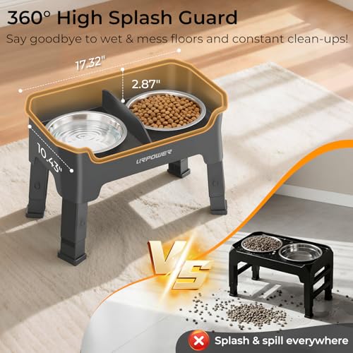 URPOWER Mess Proof Elevated Dog Bowls, Splash Guard Raised Bowl Stand - color: Grey, size: Medium