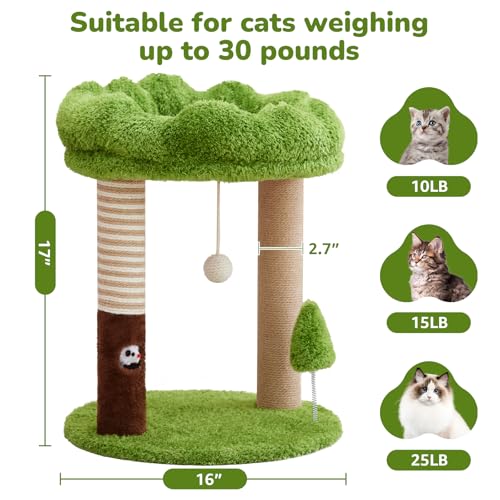 WOOCHPET 21" Small Cat Tree with 2 Scratching Posts and Perch Bed - color: Green-2