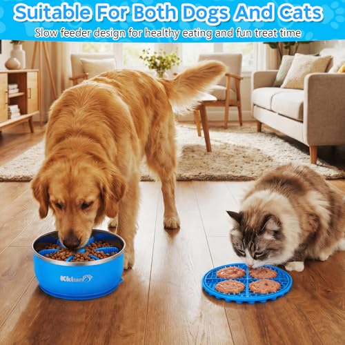 Slow Feeder Insert Dog Bowl 8 Cups Stainless Steel with Lick Mat