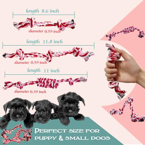 3 Pack Dog Rope Toys Puppy Teething Sturdy Cotton Chew Toy for Small Breed - color: 3 pink, size: Small