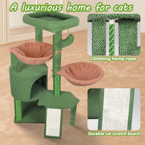 Wang Xin Three Layer Cat Tree with Cat Condo Scratch Pad and Two Hammocks,Green … - color: Green, size: Small