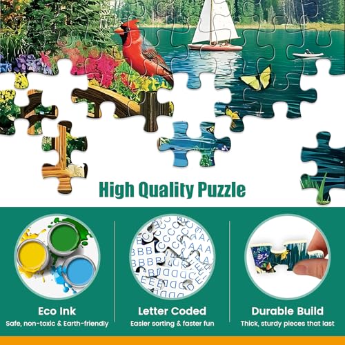 300 Piece Puzzles for Adults,Lake Cabin Jigsaw Puzzle for Adults Kids Elderly,Large Piece Countryside Puzzle for Kids Age 8-10 10-12,Challenging Landscape Puzzle,Family Game Great Gift 20.5x15in - color: Lake Cabin