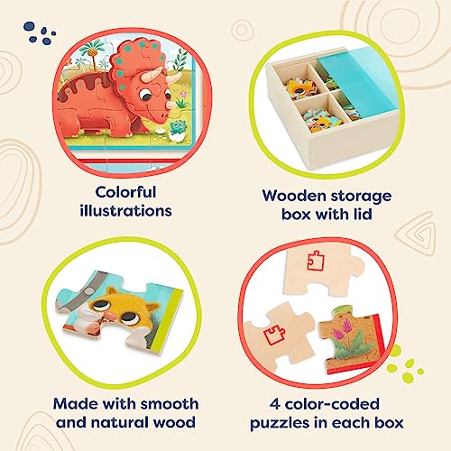 B. toys Wooden Puzzles Pack o' Puzzles Pets & Dinos 2-Pack Set, 2 Pack - style: 2 Pack