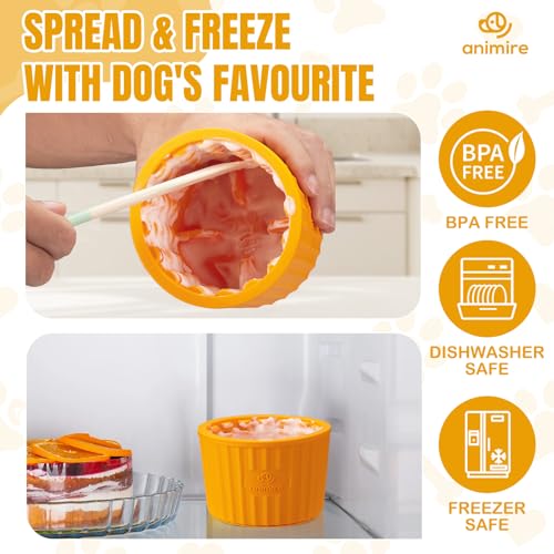 Dog Lick Bowl, Anxiety Relief Dog Licking Mat Freezer Treat Dispenser, Non-Slip Anti-Choking Silicone Slow Feeder Lick Bowl for Small Medium & Large Breed Dogs, BPA Free(Orange,M-L) - color: Orange, size: M-L
