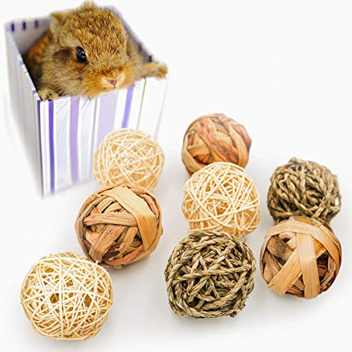 9 Pcs Small Animals Play Balls Rolling Activity Chew Toys Gnawing Treats for Rabbits Guinea Pigs Chinchilla Bunny Natural Balls, Pet Cage Entertainment Accessories (9 Pcs) - color: 9 Pcs
