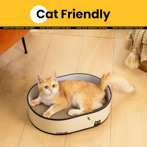Conlun Oval Cat Scratcher Box with 4 Scratching Pads | Medium - color: Black Cat, size: 4 Pads-Cat Scratcher Box