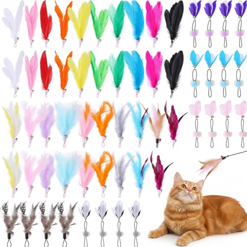 60 Pcs Cat Feather Toy Refills Colorful Attachments, Full-Mix - style: full-mix