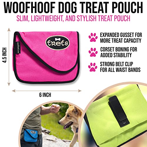 Woofhoof Dog Treat Pouch, Pink Training Treat Pouch - Clip On Dog Treat Holder, Innovative No Spill Design, Magnetic Flap, Expandable Gusset, Made of Durable Nylon, Machine Washable - color: Pink