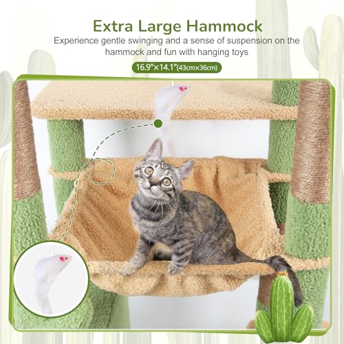 Globlazer F70 Pro Cactus Heavy Duty Cat Tree Tower for Indoor Large Cats - color: Cactus Green