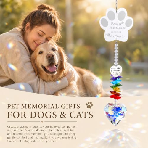 Pet Memorial Gifts for Loss of Dog, Pet Dog Memorial Suncatcher - color: White Cat Paw Engraving