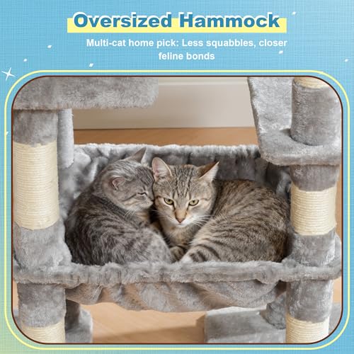 Hey-brother Cat Tree Tower with Plush Steped Condos, Big Platform, MPJ071W - color: Light Gray, size: 50 inches