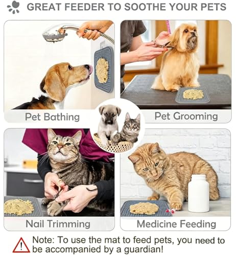 Licking Mat for Dogs & Cats with Suction Cups, 1 Pack Square Dog Slow Feeder Lick Pat for Anxiety Relief & Boredom, Dog Toys to Keep Them Busy, Pets Bathing Training Grooming Mat 7.8*7.8 inches - color: 1Pack-Grey