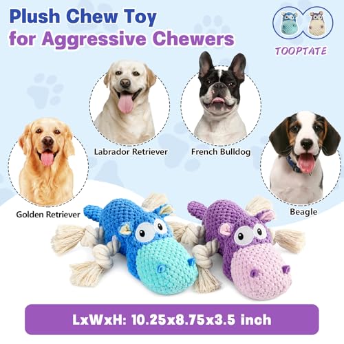 TOOPTATE 2-Pack Squeaky Hippo Dog Toys, Blue & Purple, Medium - color: Blue + Purple, size: Medium