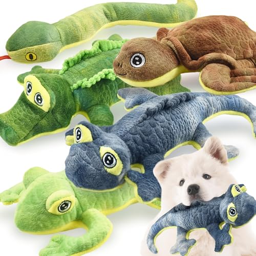 LECHONG Stuffed Animal Dog Toys, 5 Pack Tough Squeaky Dog Toys, Plush Toys Assortment, Great Value Pet Toys Bundle, Woodland Series Chew Toys for Large Medium and Small Dogs Puppy Pet Toys - size: 5 pack- Woodland