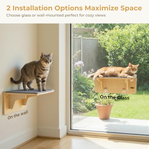 Pecute 2-in-1 Cat Window Perch & Wall Shelves, Cat Hammock Window 16"x10" - size: 15.7"L x 10.2"W