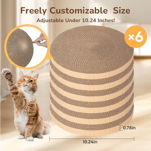 6pcs Cat Scratch Pad, Cat Scratcher Cardboard & Cat Scratching Pads - Round Cat Scratcher Refill, 10 Inch Diameter 7/8 Inch Thick cat scratchers for Indoor Cats - size: 6 Pack Round