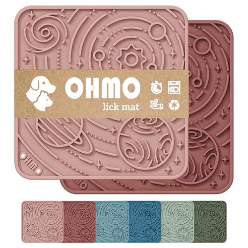 OHMO Lick Mat for Dogs&Cats, Space Pattern, Small, 2pcs, Brick Red&Coral - color: Mars&Coral, size: 5.9"L x 5.9"W