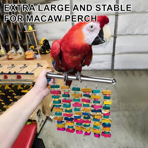 Large Bird Toys for Macaws, Stainless Steel Multicolored Wooden Blocks Bird Chewing Toy Parrot Cage Bite Toy for Macaws Cokatoos African Grey and Large Medium Parrot Birds - color: COLORFUL AND SILVER