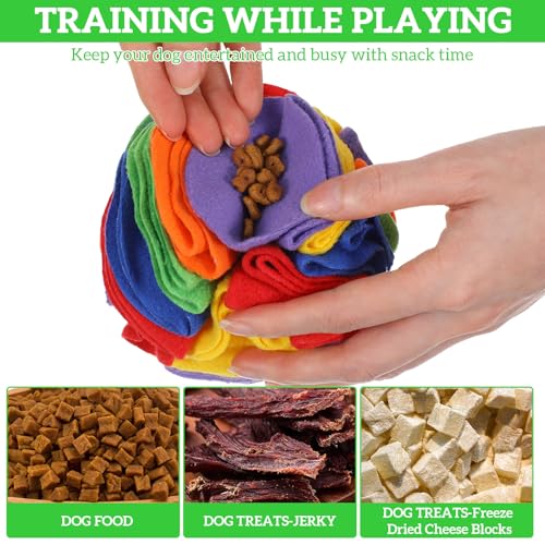 4 Packs Snuffle Ball for Dogs, Sniffle Interactive Treat Ball, Stress Relief, Slow Feeder, Puzzle Toy for Small Medium Dogs Cats, Soft Polar Fleece, Rainbow, Orange, Pink Blue & Ocean Blue, 3.9 Inches - size: 3.9 inches