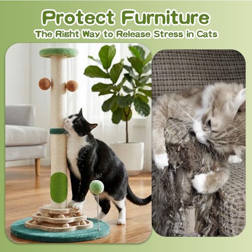 25.6inches Tall Cat Scratching Post, Cute Cat Scratching Post with Groomer