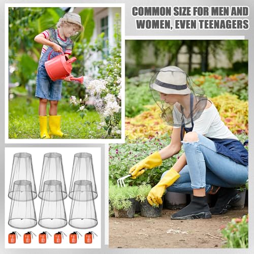 HESTYA 6pack Mosquito Bug Head Net Mesh for Camping Hiking, Grey - color: Gray