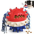 Dog Chew Toys Floating 4" Squeaky Ball for Aggressive Chewers Toothbrush Teething Cleaning Toys Outdoor Swimming Interactive Tough Toys with Treat Dispenser Ball for Medium and Large Dogs - color: Red & Blue