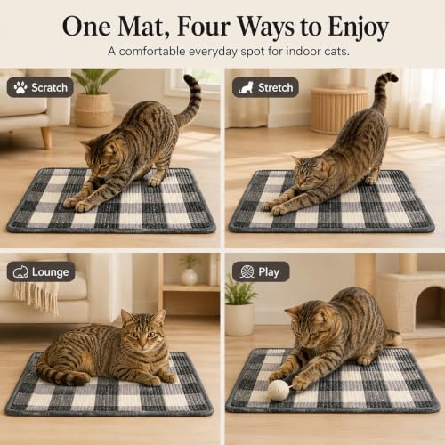 Cat Scratcher Mat, Natural Sisal Cat Scratch Pad for Cats - color: Black White