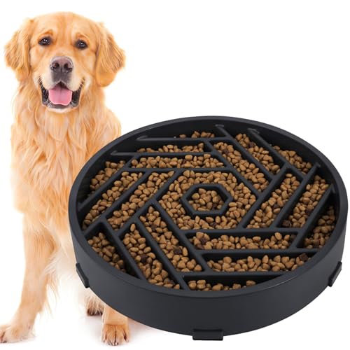 TOBYTO Slow Feeder Dog Bowls Large Medium Breed,Anti-Choking Slow Eating Dog Food Bowl,Non Slip Pet Slower Food Feeding Bowls Large Puzzle Slow Feeder Bloat Stop Maze Dog Dishes,Black - color: Black