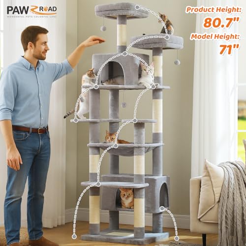 PAWZ Road XXL 81" Cat Tree Large Cats with Big Condos,Perches Sisal Posts - color: Gray, size: 81"