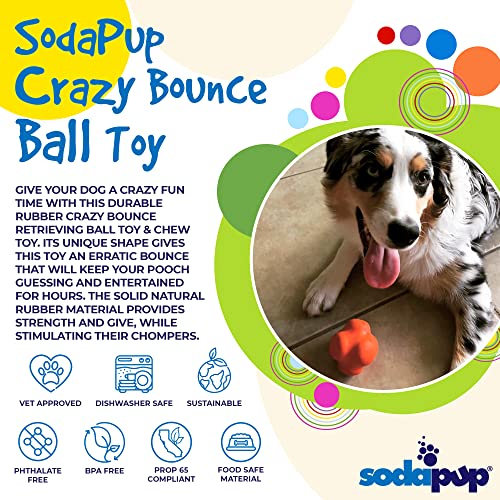 SodaPup Crazy Bounce – Durable Dog Ball Toy & Chew Toy Made in USA from Non-Toxic, Pet-Safe, Food Safe Natural Rubber Material for Bonding, Mental & Physical Exercise, Problem Chewing, & More - color: Crazy Bounce Orange, size: Large
