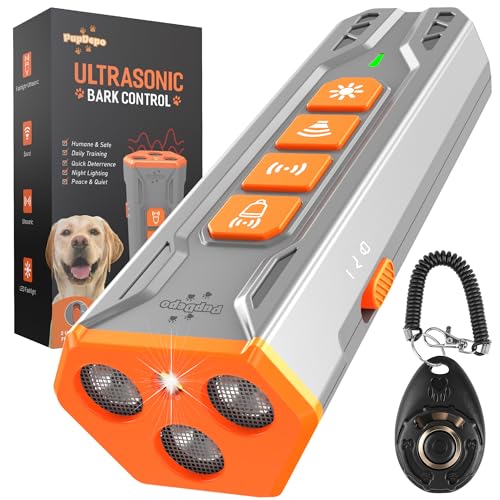 Dog Bark Deterrent Device with Dog Training Clicker – Ultrasonic Anti Barking Device for Dogs, Portable Dog Bark Stopper for Training & Behavior Control, Safe for Own or Neighbor’s Dog