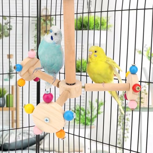 Hypeety 360° Rotating Bird Perch Stand Wooden Exercise Toy for Parrots