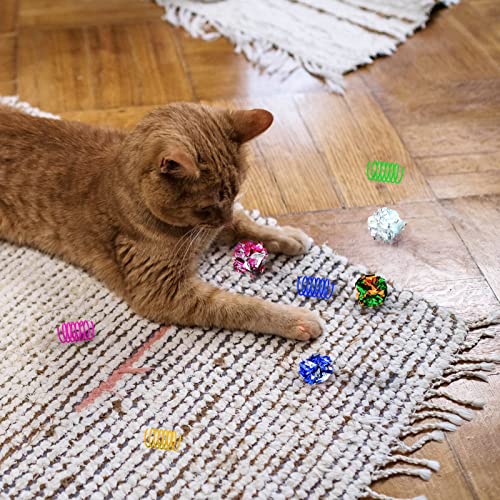 WishLotus Cat Toys for Indoor Cats, Cat Spring Toy 4Pcs and Crinkle Balls 5Pcs High Elasticity Spiral Springs and Crisp Wrinkle Balls for Cats to Swat, Bite, Hunt