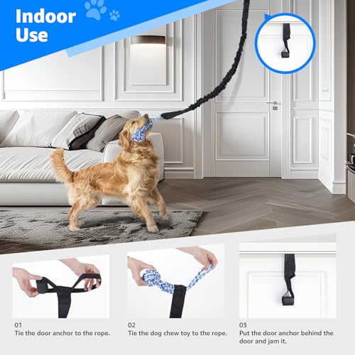 LOOBANI Outdoor Bungee Tug Toy, Interactive Dog Door/Tree Hanging Toys - color: Blue+Orange