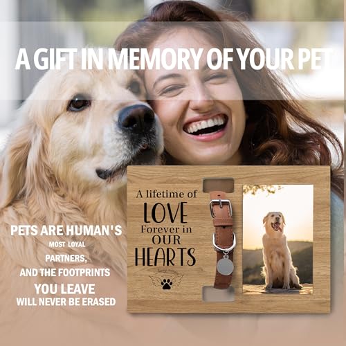 Dog Cat Pet Memorial Picture Frame with Collar Holder, 4x6 Photo, Black, White, Wooden, Traditional Style, Tabletop/Wall Mount - color: lifetime