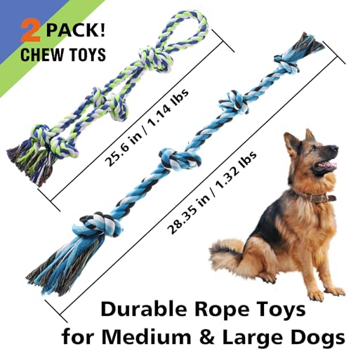 Rope Toy for Dogs, 2 Pack Large Dog Rope Toys for Aggressive Chewers, Heavy Duty Dog Toys for Large Medium Breed, Indestructible Tough Rope Chew Toys Tug of War Dog Toy Teeth Cleaning - color: 2pcs blue green