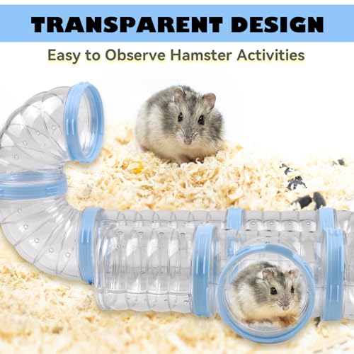 8 PCS Syrian Hamster Tube Set,Transparent Pet Cage Curvy Tunnel Kit DIY Dwarf Hamster Toy Tube Small Animal External Accessories Adventure Pipe for Mice Rat(Blue) - color: 【Blue】