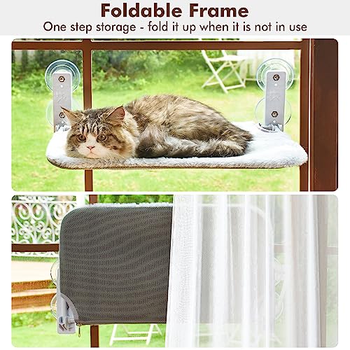 AMOSIJOY Foldable Cat Window Perch with Metal Frame, L Gray - color: Gray, size: Large