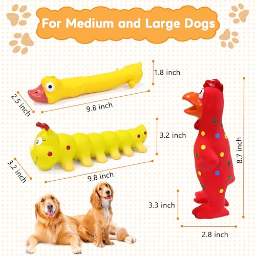 Rubber Chicken Dog Squeaky Toys, Durable Latex Chew Toys for Small Medium Large Size Dogs, Teething Puppy Dogs (3 Pack-Large) - color: 3 Pack-Large