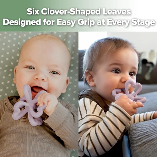 haakaa Silicone Clover Teether, Teethers for Babies 3 Months+, Lavender - color: Lavender