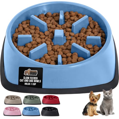 GORILLA GRIP® Patented Slow Feeder Dog and Cat Bowl, BPA Free, 1 Cup Blue - color: Light Blue, size: 1 Cup