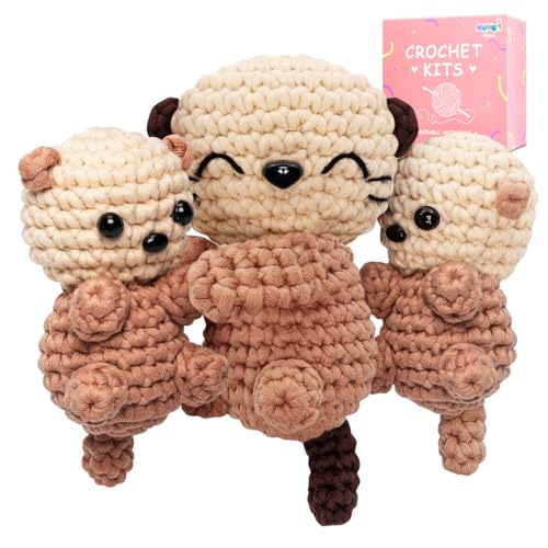 Mewaii Crochet Kit for Beginners, 3 Pack Sea Otter Craft Set - color: Light Brown