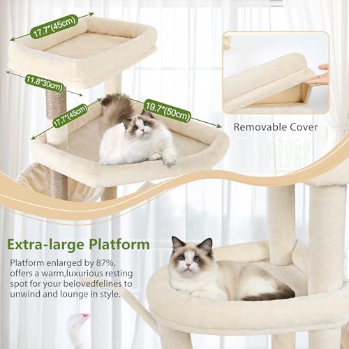 Globlazer 83 Inch Cat Tree Tower for Large Cats, Big Cat Tree for Multi-Cat Household with 2 Condos, 7 Sisal Posts, 2 Perches and Hammock, Sturdy Tall Kitten Activity Center, S83,Beige - color: Beige, size: 83 Inch
