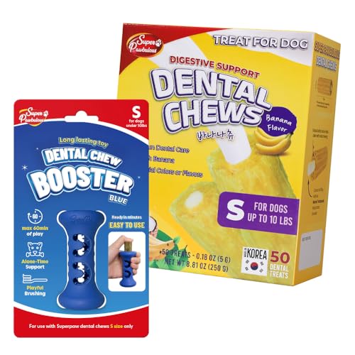 SuperPaw Dog Dental Chews (Banana, S) & Chew Holder (S) Bundle Kit - size: Small Toy & Digestion Support Chew Bundle