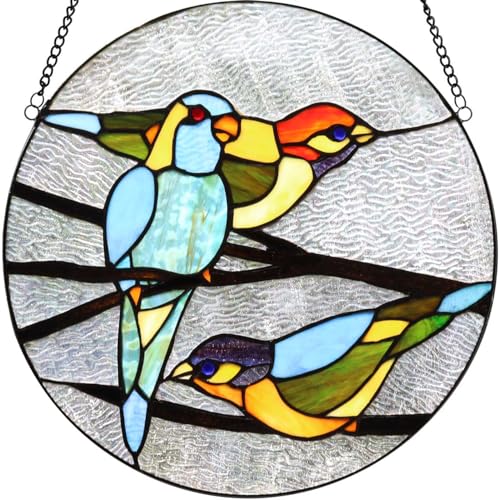 Bieye W10044 Parrots Tiffany Style Stained Glass Window Panel, Blue