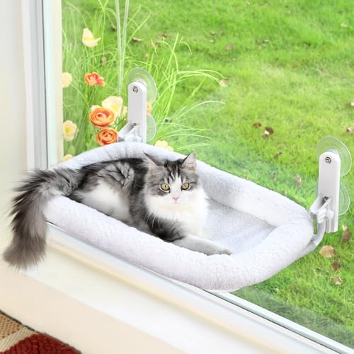 Zakkart Foldable Cat Hammock for Window (White Bolster Bed, Large) - color: White Bolster Bed, size: Large