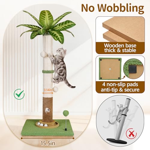35" Tall Palm Tree Cat Scratching Post Vertical for Indoor Cats - color: Light Green, size: 35 in